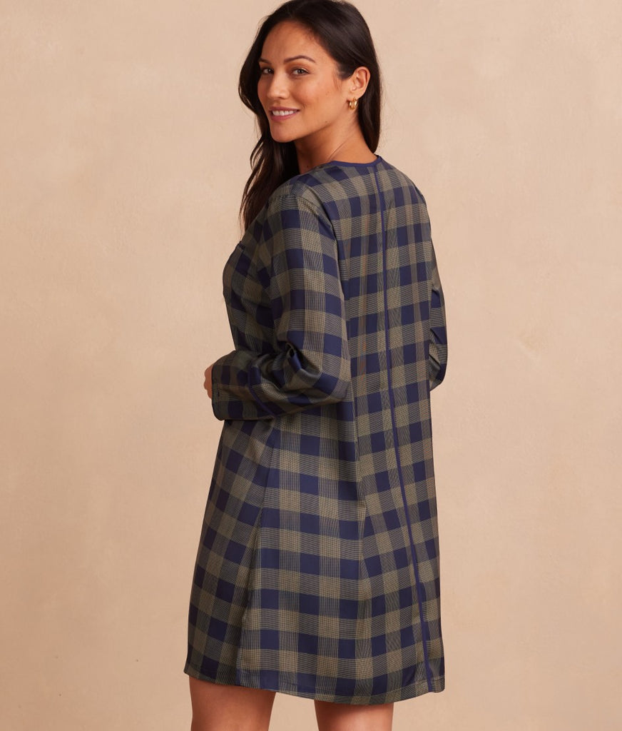 The Cloud 9 Boyfriend Sleep Shirt - Buffalo Check in Deep Sea & Gold