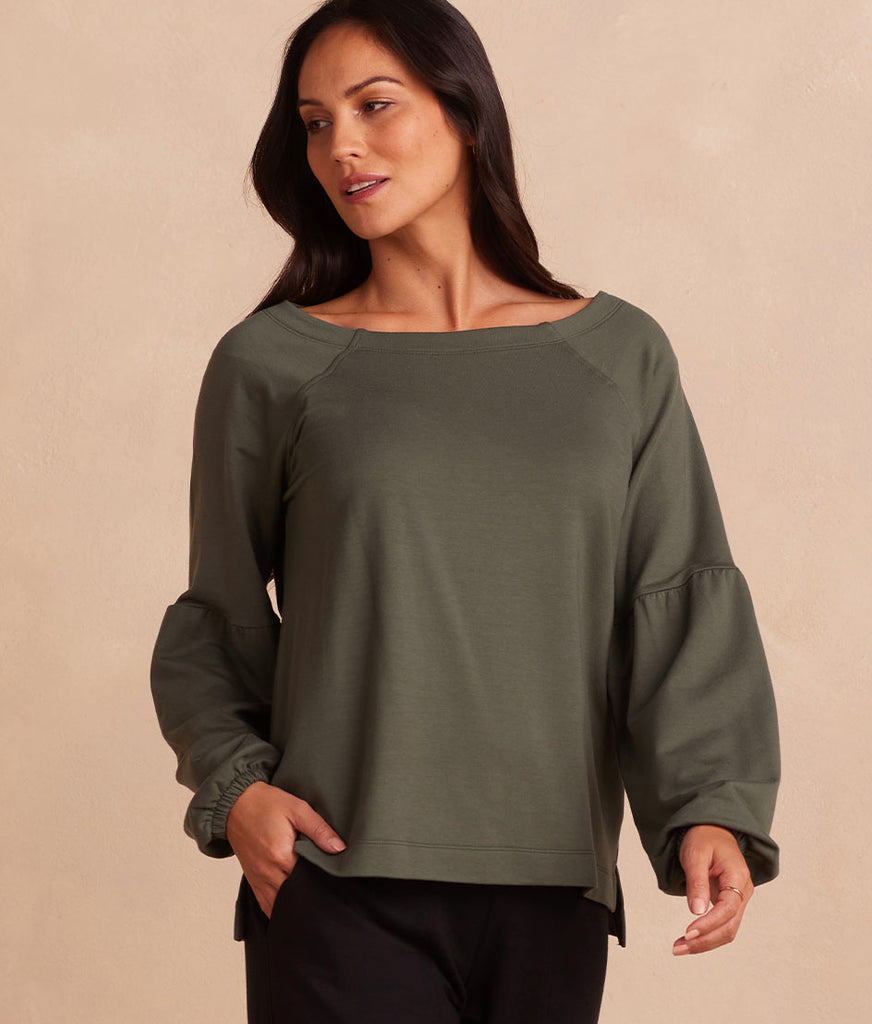 The Softest French Terry Boatneck Pullover - Olive