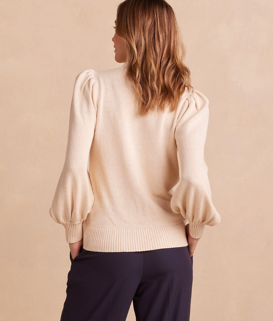 The Year-Round Balloon Sleeve Pompom Sweater - Dune