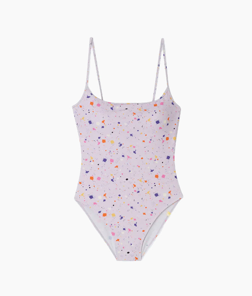 The Perfect High Leg One Piece - Paint Splatter in Lilac