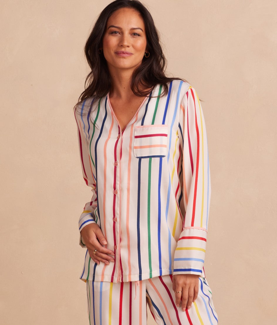 The Cloud 9 Silky Pajama Set - Rainbow Stripe