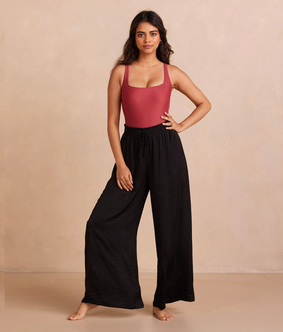The Silky Luxe Palazzo Pants with Ties - Sea Urchin