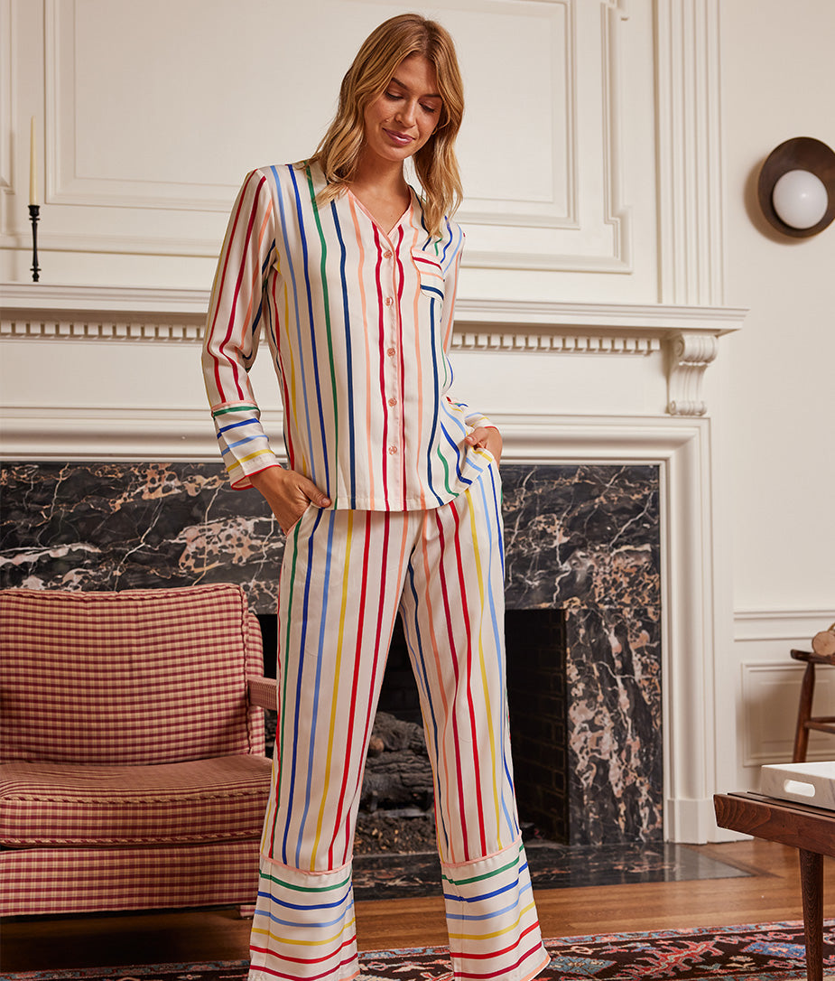 Womens Silk Striped Pajama Sets  Silk pajamas women, Silk pajama set,  Pajamas women